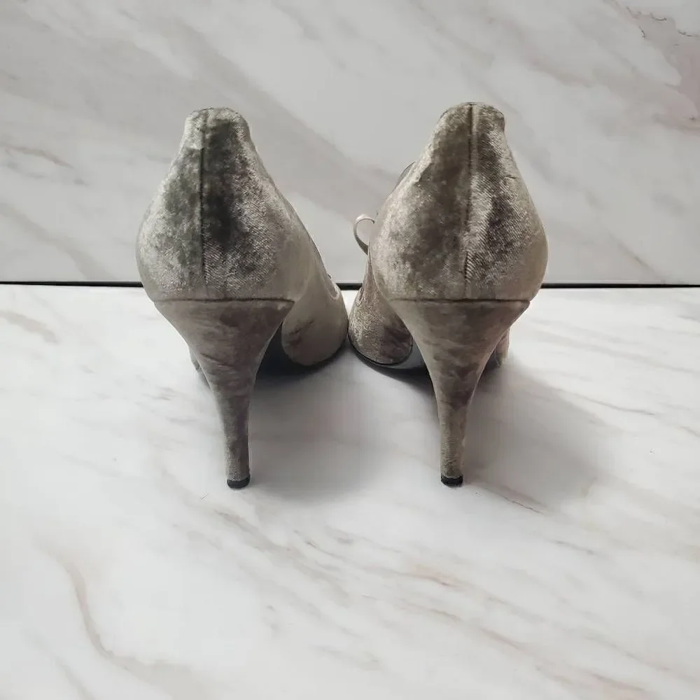 Stella McCartney Olive Green‎ Velvet Bow Peep Toe Heels Size 37 7